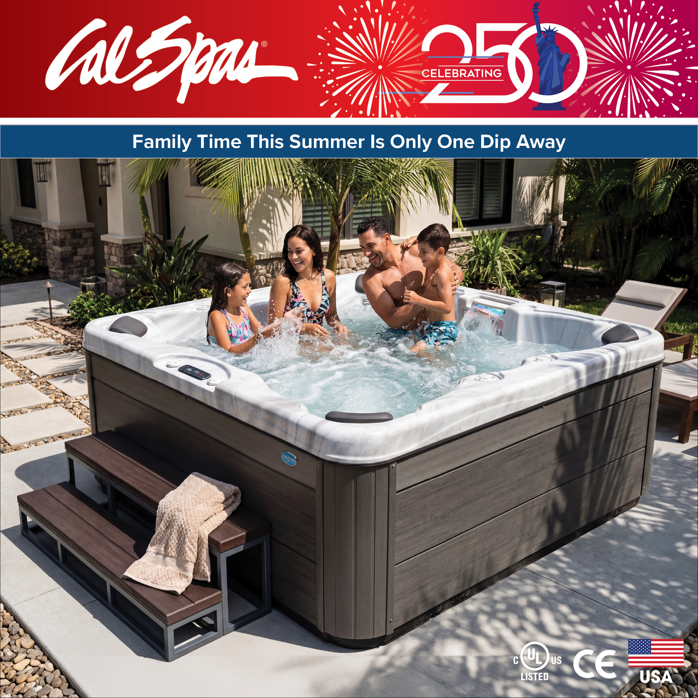 Calspas hot tub being used in a family setting - Boston